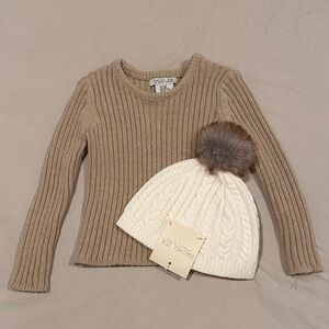 Rachel Zoe Tan Sweater and Cream Beanie Set
